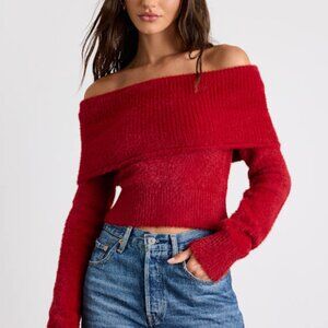Lulus Ravenna Red Eyelash Knit Off-the-shoulder Sweater Top - Size S